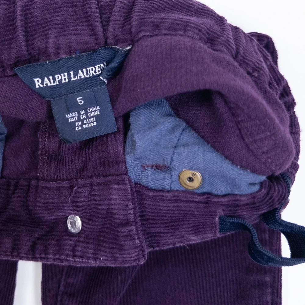 Ralph Lauren Corduroy Pants Kids 5 Purple‎ Slim Fit Ankle Zip Adjustable Waist